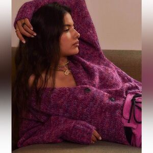 XIRENA Milli Sweater In‎ Magenta Marble Cardigan Baby Alpaca Wool Blend NWT Sz L